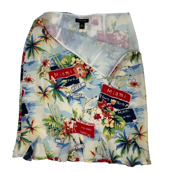 Harold's Miami Theme Hawaiian Silk Skirt 10 Palm Tree Knee Length Florida Beach - Picture 3 of 13